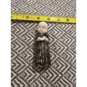 Small 3.5" Bisque Figurine Doll Bald Monk With Glasses
